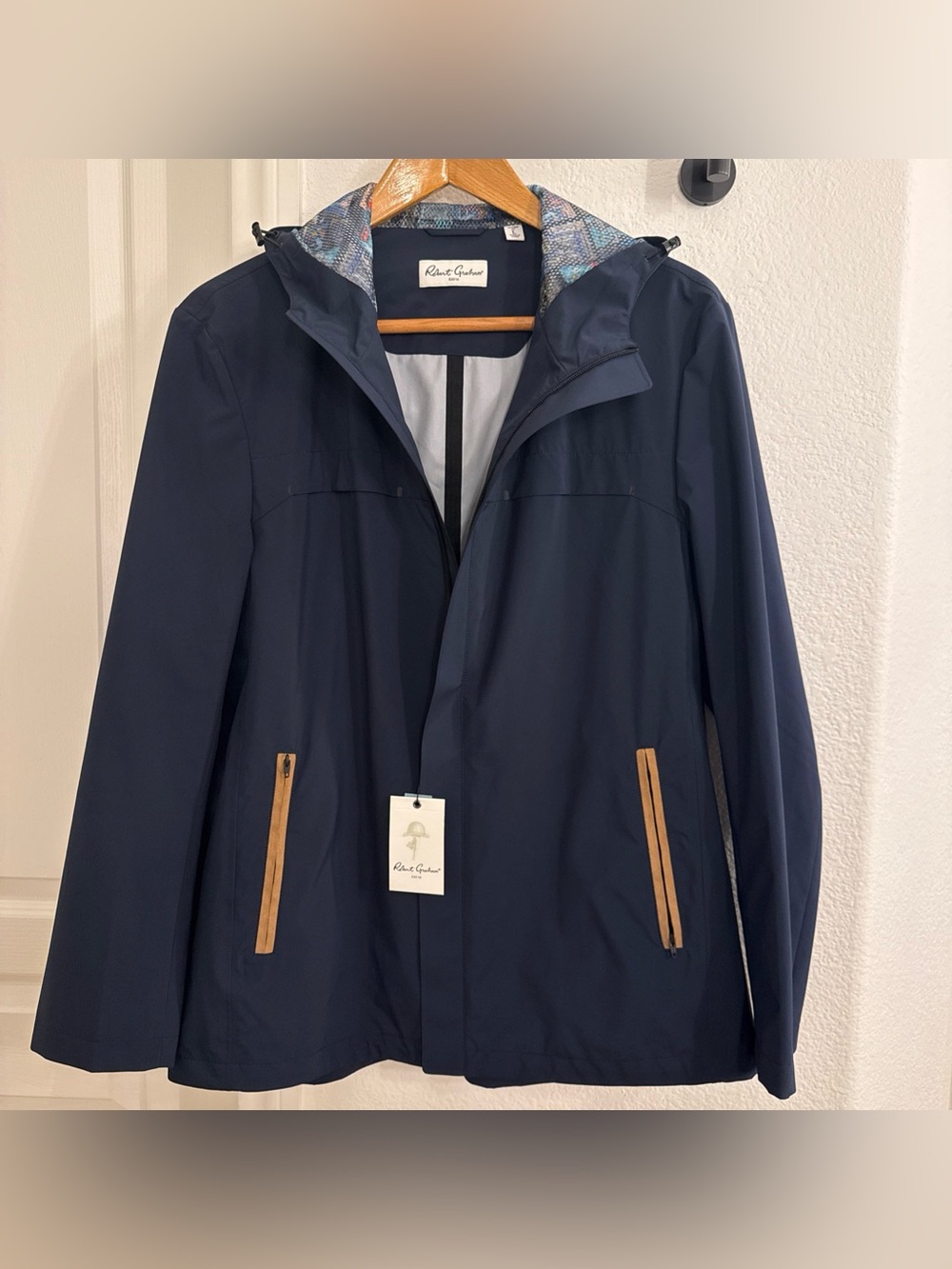 NWT Men's L Robert Graham Blue Rain Jacket Golf Grafton Tailored Fit MSRP $398